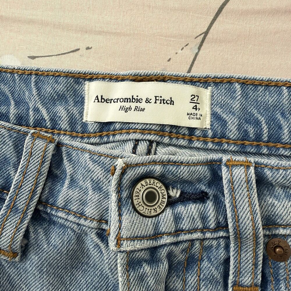 Abercrombie & Fitch Midi Skirt 27 Blue Light Wash Front Slit High-Rise Denim 4P - Picture 2 of 6